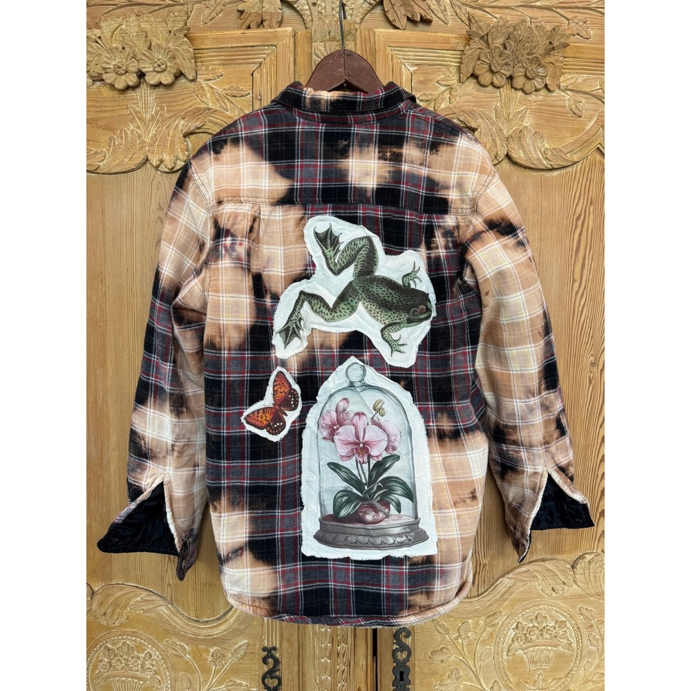 Upcycled Wrangler‎ Utility Sherpa Flannel Jacket Folk Art Size S Petite - Picture 6 of 7